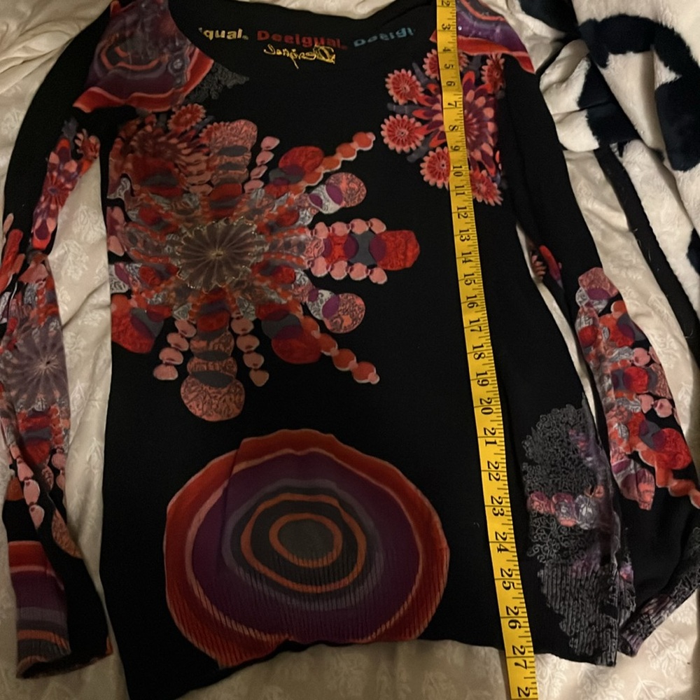 Desigual Black Top with Red and Purple Accents - Picture 8 of 8